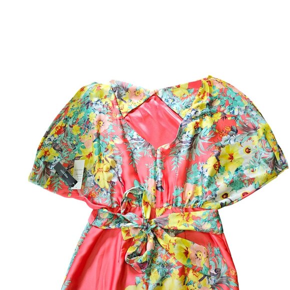 NWT Bisou Bisou Satin Mini Dress Cape Sleeves & Waist Tie Open shoulders sz 4 - Picture 5 of 13